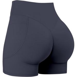image:imageSunzel Hidden Butt Lifting Scrunch Biker Shorts 4No Front Seam High Waist Tummy Control Yoga Workout Gym Shorts with PocketsAsh Blue