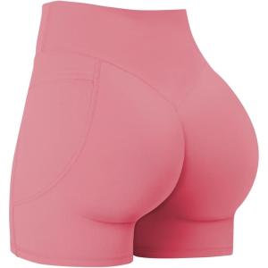image:imageSunzel Hidden Butt Lifting Scrunch Biker Shorts 4No Front Seam High Waist Tummy Control Yoga Workout Gym Shorts with PocketsBubblegum Pink