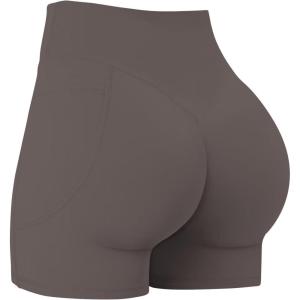 image:imageSunzel Hidden Butt Lifting Scrunch Biker Shorts 4No Front Seam High Waist Tummy Control Yoga Workout Gym Shorts with PocketsDeep Euro Grey