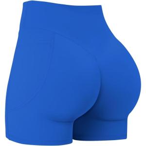 image:imageSunzel Hidden Butt Lifting Scrunch Biker Shorts 4No Front Seam High Waist Tummy Control Yoga Workout Gym Shorts with PocketsKlein Blue