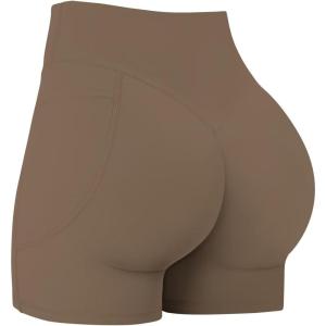 image:imageSunzel Hidden Butt Lifting Scrunch Biker Shorts 4No Front Seam High Waist Tummy Control Yoga Workout Gym Shorts with PocketsMocha