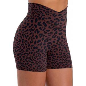 image:imageSunzel Sunlissia Hidden Butt Lifting Scrunch Biker Shorts Women Crossover High Waist Workout Shorts with Tummy ControlLeopard Chocolate Brown