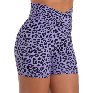 image:imageSunzel Sunlissia Hidden Butt Lifting Scrunch Biker Shorts Women Crossover High Waist Workout Shorts with Tummy ControlLeopard Periwinkle