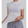 image:imageSunzel Womens High Neck Short Sleeve Top Buttery Soft Stretch Breathable Fitted Sleek Going Out Tops Casual Summer Basic TeeWhite