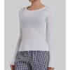 image:imageSunzel Womens Sheer Long Sleeve Round Neck Cotton Top Sexy Fitted See Through Going Out Y2K Summer Layering Club Beach TopsWhite
