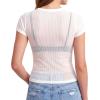 image:imageSunzel Womens Sheer Ribbed T Shirt Fitted Short Sleeve Crew Neck Lightweight Basic Top Viscose Cotton BlendWhite