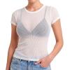 image:imageSunzel Womens Sheer Ribbed T Shirt Fitted Short Sleeve Crew Neck Lightweight Basic Top Viscose Cotton BlendWhite