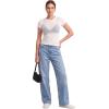 image:imageSunzel Womens Sheer Ribbed T Shirt Fitted Short Sleeve Crew Neck Lightweight Basic Top Viscose Cotton BlendWhite