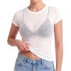 image:imageSunzel Womens Sheer Ribbed T Shirt Fitted Short Sleeve Crew Neck Lightweight Basic Top Viscose Cotton BlendWhite