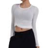 image:imageSunzel Womens Sheer Long Sleeve Round Neck Cotton Top Sexy Fitted See Through Going Out Y2K Summer Layering Club Beach TopsWhite