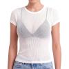 image:imageSunzel Womens Sheer Ribbed T Shirt Fitted Short Sleeve Crew Neck Lightweight Basic Top Viscose Cotton BlendWhite