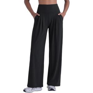 image:imageSunzel Wide Straight Leg Yoga Pants for Women High Waisted Comfy Loose Pants Lounge Casual Soft Trousers with PocketsBlack