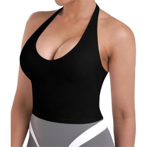 image:imageSunzel Womens Halter Tank Top with Builtin Bra Backless Sleeveless with Removable Pads Fitted Yoga Workout Going Out TopBlack