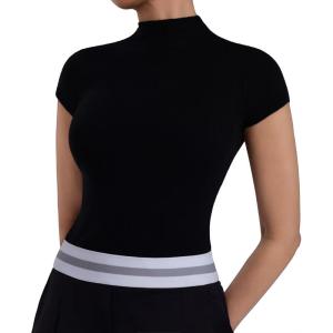 image:imageSunzel Womens High Neck Short Sleeve Top Buttery Soft Stretch Breathable Fitted Sleek Going Out Tops Casual Summer Basic TeeBlack