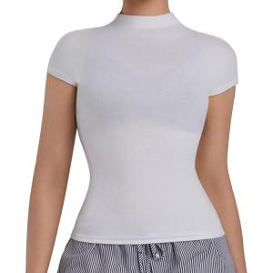 image:imageSunzel Womens High Neck Short Sleeve Top Buttery Soft Stretch Breathable Fitted Sleek Going Out Tops Casual Summer Basic TeeWhite