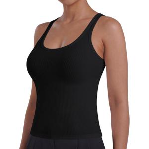 image:imageSunzel Womens Ribbed Racerback Tank Top Fitted Sleeveless Thin Strap Basic Top Soft Stretch Lyocell Blend ShirtBlack