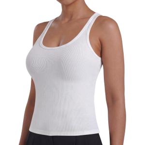 image:imageSunzel Womens Ribbed Racerback Tank Top Fitted Sleeveless Thin Strap Basic Top Soft Stretch Lyocell Blend ShirtWhite